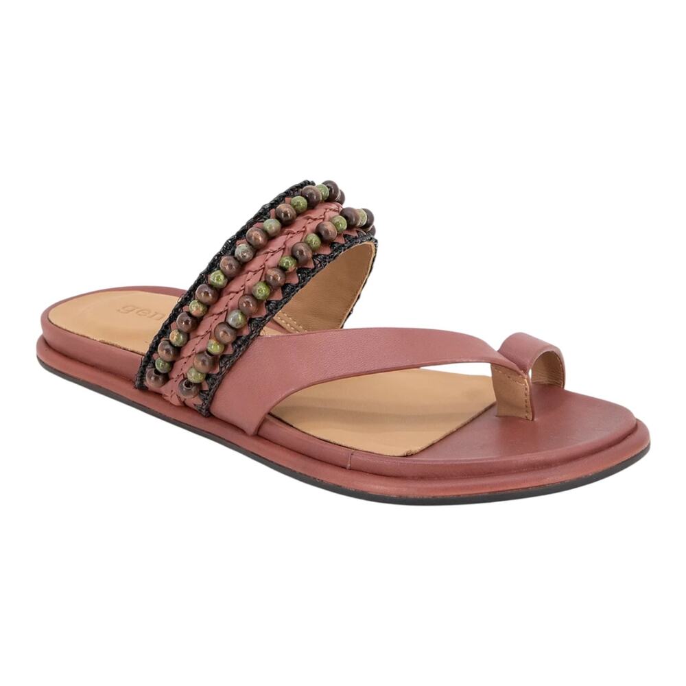 Gentle Souls Women's Lentini Leather Beaded Flat Thong Sandals Mahogany Size 7